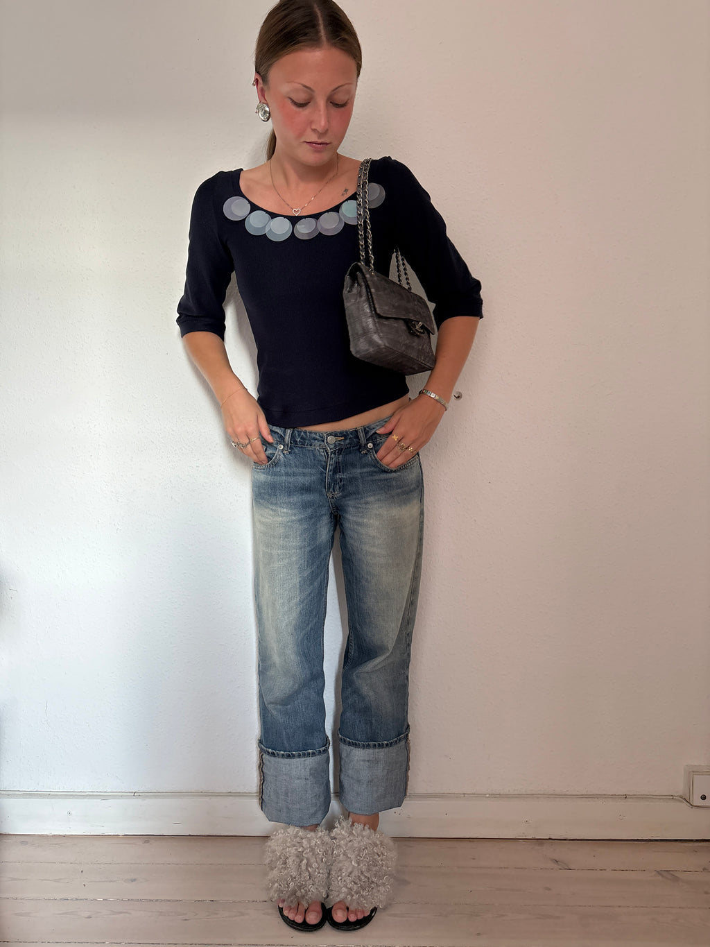 Carmen top - navy - sequin edition