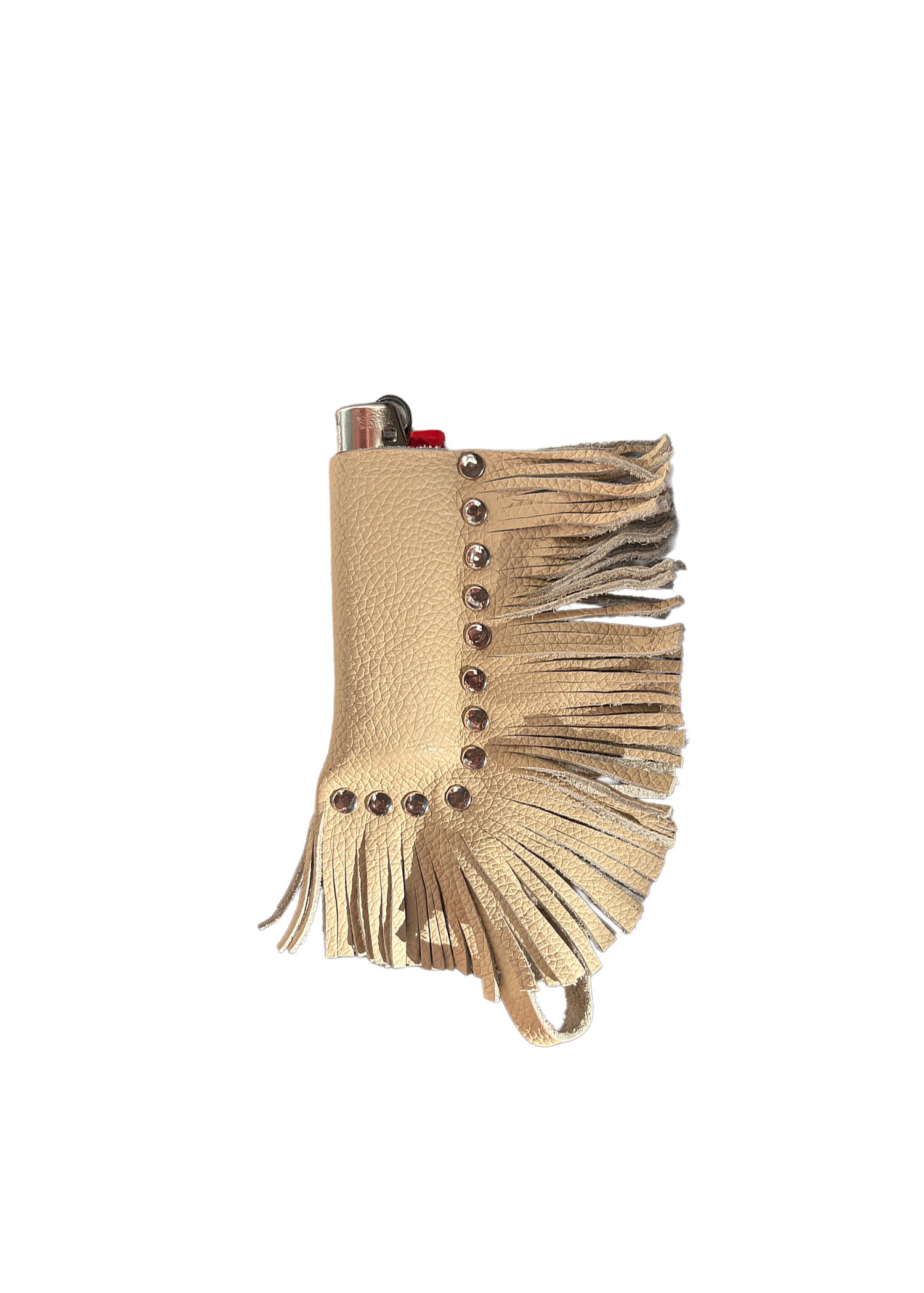 Beige fringe leather lighter case